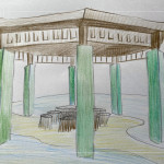 藝術(shù)家的手稿描繪八角亭的構(gòu)想，從結(jié)構(gòu)到色彩，逐步勾勒出空間未來的樣貌。