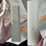 高溫窯烤就像一場火煉，使磚體產(chǎn)生結(jié)構(gòu)上的變化，讓磁磚的底蘊(yùn)變得更加堅實與穩(wěn)固。（右邊為窯烤前，左邊為窯烤後）