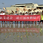 半晌片刻已完成一小區(qū)塊。就像畢業(yè)生高舉學(xué)士帽般，我們則是高舉斗笠象徵契作順利。